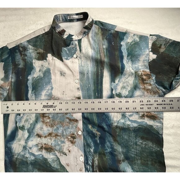 S.Y. Womens Abstract Print Button-Up Shirt Size 3 Mandarin Collar Long Sleeve - Picture 7 of 8